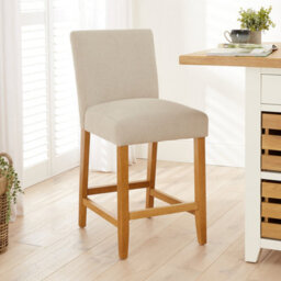 The Furniture Market Monty Bar Stool Modern Minimalist Design Oak Solid Wood Legs Comfortable Foam Seat Kitchen Counter Stool Natural Oatmeal Fabric - thumbnail 1