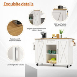 Btm Modern Kitchen Island For Rubbish Bins, Storage Dining Table And  Serving Trolley With Snack Shelves, White - thumbnail 8