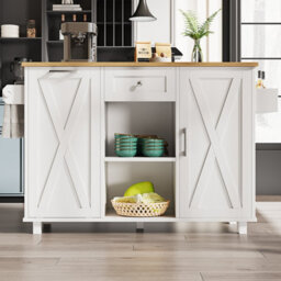 Btm Modern Kitchen Island For Rubbish Bins, Storage Dining Table And  Serving Trolley With Snack Shelves, White - thumbnail 3