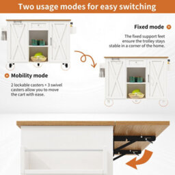 Btm Modern Kitchen Island For Rubbish Bins, Storage Dining Table And  Serving Trolley With Snack Shelves, White - thumbnail 7