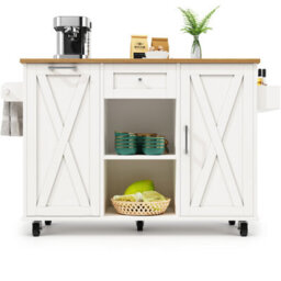 Btm Modern Kitchen Island For Rubbish Bins, Storage Dining Table And  Serving Trolley With Snack Shelves, White - thumbnail 5