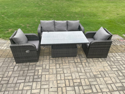 Fimous Rattan Outdoor Garden Furniture Sets Height Adjustable Rising Lifting Dining Table Lounge Sofa Set With Reclining Chair - image 1