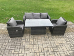 Fimous Rattan Outdoor Garden Furniture Sets Height Adjustable Rising Lifting Dining Table Lounge Sofa Set With Reclining Chair - thumbnail 2