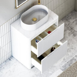 Royal Bathrooms Avenza 600mm Matt White Floor Standing Countertop Bathroom Vanity Unit 2 Drawer With Peak Basin - thumbnail 5