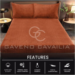Gc Gaveno Cavailia Teddy Bear Plain Fitted Sheet Single Orange Fleece Thermal Warm Super Soft & Warm Fluffy Fitted Bed Sheet - thumbnail 2