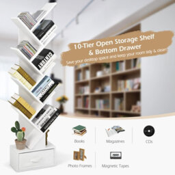 Costway 59 Inch Tree Bookshelf Free-Standing Bookcase With 10 Shelves - thumbnail 6