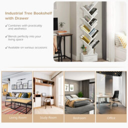 Costway 59 Inch Tree Bookshelf Free-Standing Bookcase With 10 Shelves - thumbnail 9