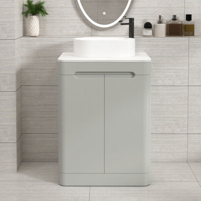 Royal Bathrooms Venice 600mm Dove Grey Freestanding Bathroom Countertop Vanity Unit 2 Door With Peak Basin - image 1