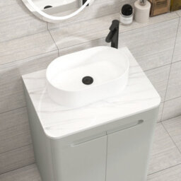 Royal Bathrooms Venice 600mm Dove Grey Freestanding Bathroom Countertop Vanity Unit 2 Door With Peak Basin - thumbnail 6