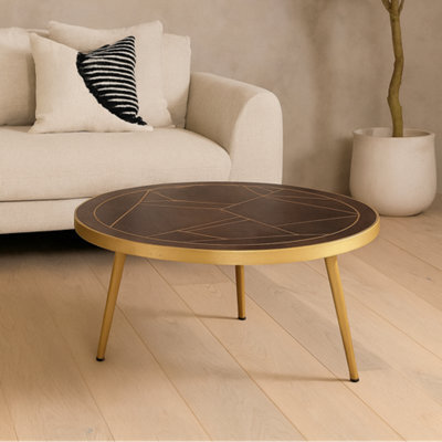 Wyld Haus Bandung Dark Mango Wood And Gold Round Coffee Table - image 1