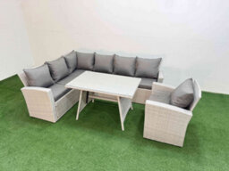 Fimous Garden Outdoor Rattan Furniture Set Rattan Corner Sofa Oblong Dining Table With Armchair Light Grey Mixed 7 Seater - thumbnail 2