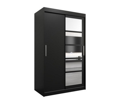 Arte Sleek Black Roma I Sliding Door Wardrobe W1200mm H2000mm D620mm Mirrored Vertical Handles Contemporary Storage Solution - image 1