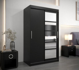 Arte Sleek Black Roma I Sliding Door Wardrobe W1200mm H2000mm D620mm Mirrored Vertical Handles Contemporary Storage Solution - thumbnail 2