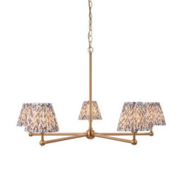 Loops Stunning 5-Light Brushed Brass Pendant Light With Pearl Grey Shades For Elegant Interiors