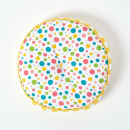 Homescapes Multi Polka Dots & Yellow Stripes Round Floor Cushion - thumbnail 3