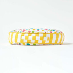 Homescapes Multi Polka Dots & Yellow Stripes Round Floor Cushion - thumbnail 5