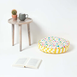 Homescapes Multi Polka Dots & Yellow Stripes Round Floor Cushion - thumbnail 2
