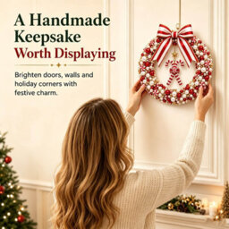Amorly Diy Christmas Pearl Wreath Kit, Handmade Beaded Holiday Door Decor With Beads, Ribbon And Instructions, Craft Gift (Candy Cane) - thumbnail 7