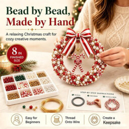 Amorly Diy Christmas Pearl Wreath Kit, Handmade Beaded Holiday Door Decor With Beads, Ribbon And Instructions, Craft Gift (Candy Cane) - thumbnail 6