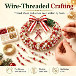 Amorly Diy Christmas Pearl Wreath Kit, Handmade Beaded Holiday Door Decor With Beads, Ribbon And Instructions, Craft Gift (Candy Cane) - thumbnail 5