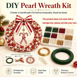 Amorly Diy Christmas Pearl Wreath Kit, Handmade Beaded Holiday Door Decor With Beads, Ribbon And Instructions, Craft Gift (Candy Cane) - thumbnail 4