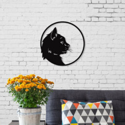 Decortie Modern Metal Wall Art Home Ornament Cat Decorative Minimalist Design Hanging Wall Sculpture, Black - thumbnail 3