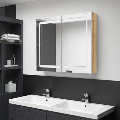 Walplus Led Bathroom Mirror Cabinet White And Oak 80X12X68 Cm - image 1