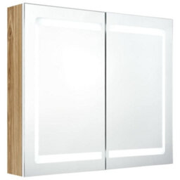Walplus Led Bathroom Mirror Cabinet White And Oak 80X12X68 Cm - thumbnail 2