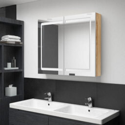 Walplus Led Bathroom Mirror Cabinet White And Oak 80X12X68 Cm