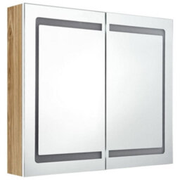 Walplus Led Bathroom Mirror Cabinet White And Oak 80X12X68 Cm - thumbnail 3