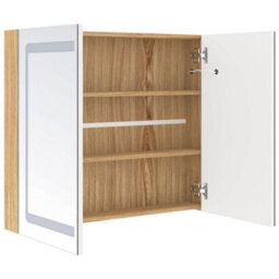 Walplus Led Bathroom Mirror Cabinet White And Oak 80X12X68 Cm - thumbnail 5