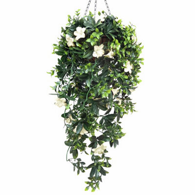 Best Artificial 90Cm / 35 Inch Uv Stable White Trailing Azalea Hanging Basket With Cascading Flowers For Garden - image 1