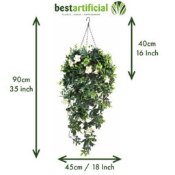 Best Artificial 90Cm / 35 Inch Uv Stable White Trailing Azalea Hanging Basket With Cascading Flowers For Garden - thumbnail 2