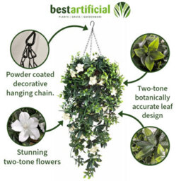 Best Artificial 90Cm / 35 Inch Uv Stable White Trailing Azalea Hanging Basket With Cascading Flowers For Garden - thumbnail 3