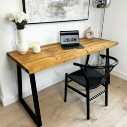 Rustic Solid Wooden Office Desk - 150Cm L X 58Cm W - Trapeze Legs - Rugger Brown - thumbnail 1