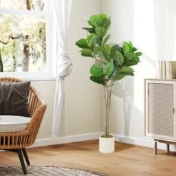 Homcom 150Cm Artificial Fiddle Leaf Fig Tree, Realistic Fake Plant, Green - thumbnail 9