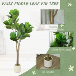 Homcom 150Cm Artificial Fiddle Leaf Fig Tree, Realistic Fake Plant, Green - thumbnail 4