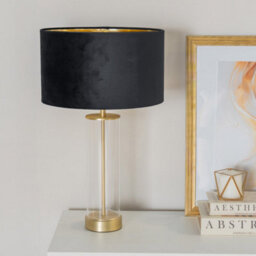 Valuelights Balan Glass With Gold Table Lamp And Black Velvet With Metallic Gold Inner Lamp Shade And Led Bulb - thumbnail 3