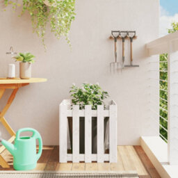 Berkfield Garden Planter With Fence Design White 50X50X50 Cm Solid Wood Pine