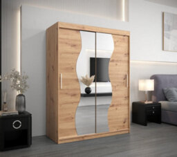 Arte Madrid Contemporary 2 Mirrored Sliding Door Wardrobe 5 Shelves 2 Rails Oak Artisan Effect (H)2000mm (W)1500mm (D)620mm - thumbnail 2