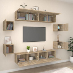 Berkfield 8 Piece Tv Cabinet Set Sonoma Oak Engineered Wood - thumbnail 3
