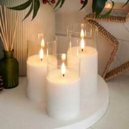 Festive Lights Ember™ Battery Hurricane Glass Candle, Trio - thumbnail 6