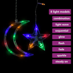Berkfield Star And Moon Fairy Lights Remote Control 138 Led Colourful - thumbnail 3