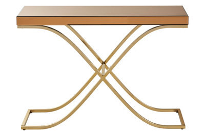 Premier Housewares Interiors By Premier Spacious Gold Finished Decorative Table For Hallways, Modern Rectangular Console Table With Brown Glass Top - image 1