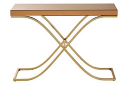 Premier Housewares Interiors By Premier Spacious Gold Finished Decorative Table For Hallways, Modern Rectangular Console Table With Brown Glass Top