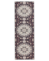 Wyld And Coco Black And Beige Oriental Runner Rug 80 X 240 Cm - Low Pile, Anti-Slip Base, Vintage-Modern Hallway - thumbnail 1