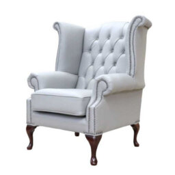 Chesterfield High Back Wing Chair Vele Huxley Leather In Queen Anne Style - thumbnail 3
