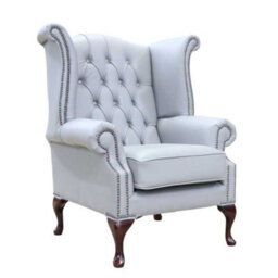 Chesterfield High Back Wing Chair Vele Huxley Leather In Queen Anne Style - thumbnail 2