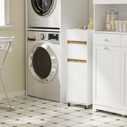 Sobuy Bathroom Cabinet With Drawer Door Shelf Towel Bar 12.9X11.8X36 Inch With Wheels Load Capacity 50 Kg Bzr225-Nw - White - thumbnail 7