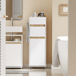 Sobuy Bathroom Cabinet With Drawer Door Shelf Towel Bar 12.9X11.8X36 Inch With Wheels Load Capacity 50 Kg Bzr225-Nw - White - thumbnail 6